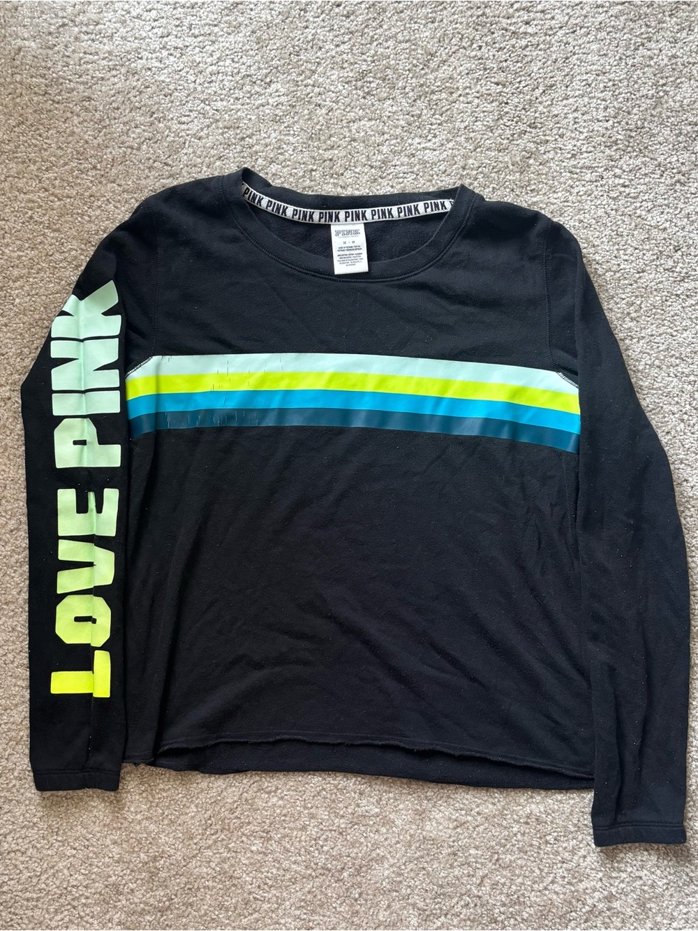 black, green, and blue striped LOVE PINK VS longsleeve